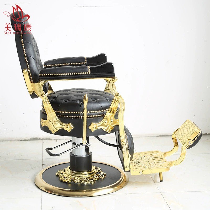 Professional vintage hairdressing saloon salon furniture durable barbershop brown white gold green grey washing barber chair