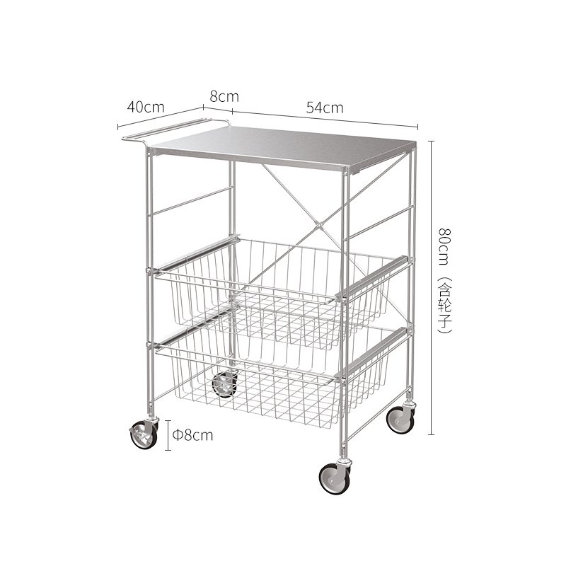 SHIMOYAMA Stainless Steel 201 3- Layer Kitchen Trolley Rolling Storage Cart Serving Trolley With Handle Bathroom Shelf