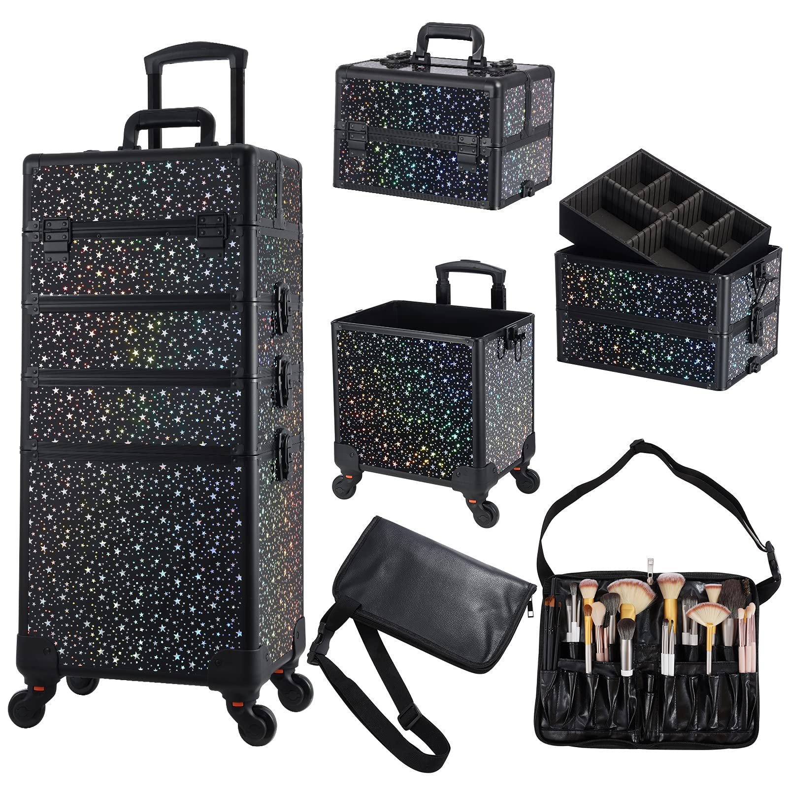4 in 1 Salon Barber Traveling Cosmetology School Nail Tech Hairstylist MUA Professional Rolling Makeup Case
