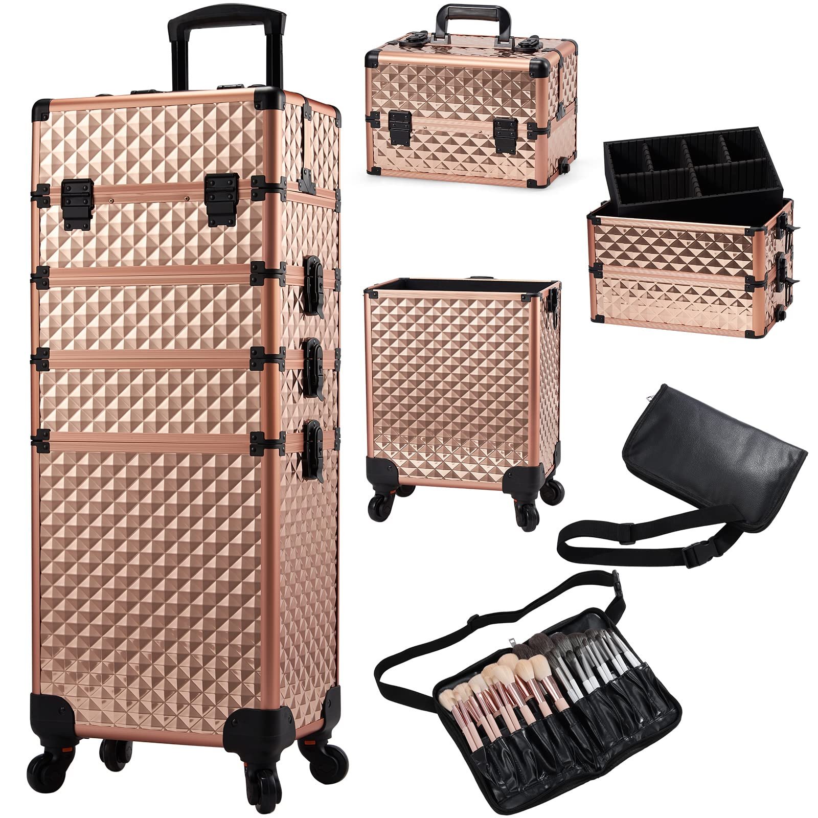 4 in 1 Salon Barber Traveling Cosmetology School Nail Tech Hairstylist MUA Professional Rolling Makeup Case