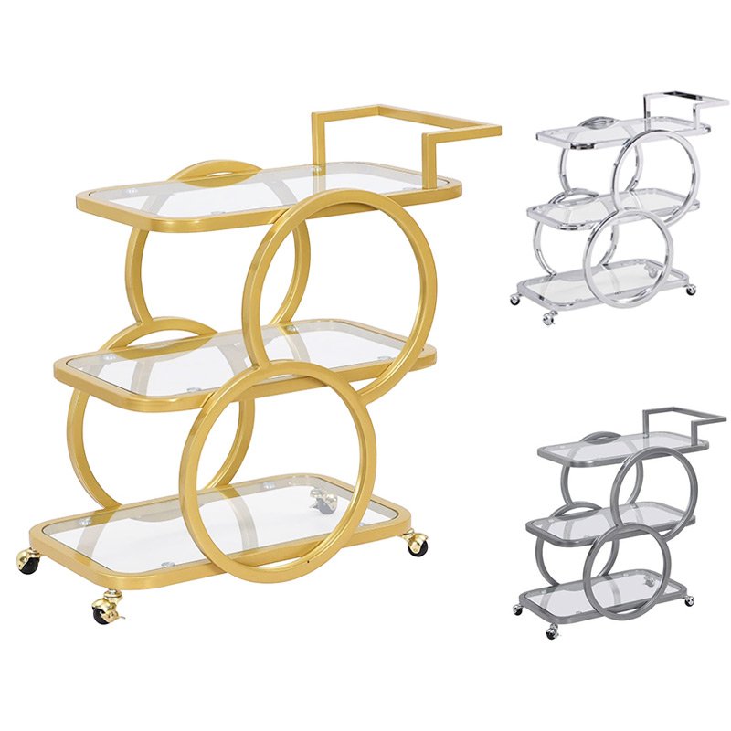 Factory Customized Glass Trolley Mobilet Vintage Folding Tea Cart Party Serving Trolley Snack Candy Wine Bar Cart For kitchen