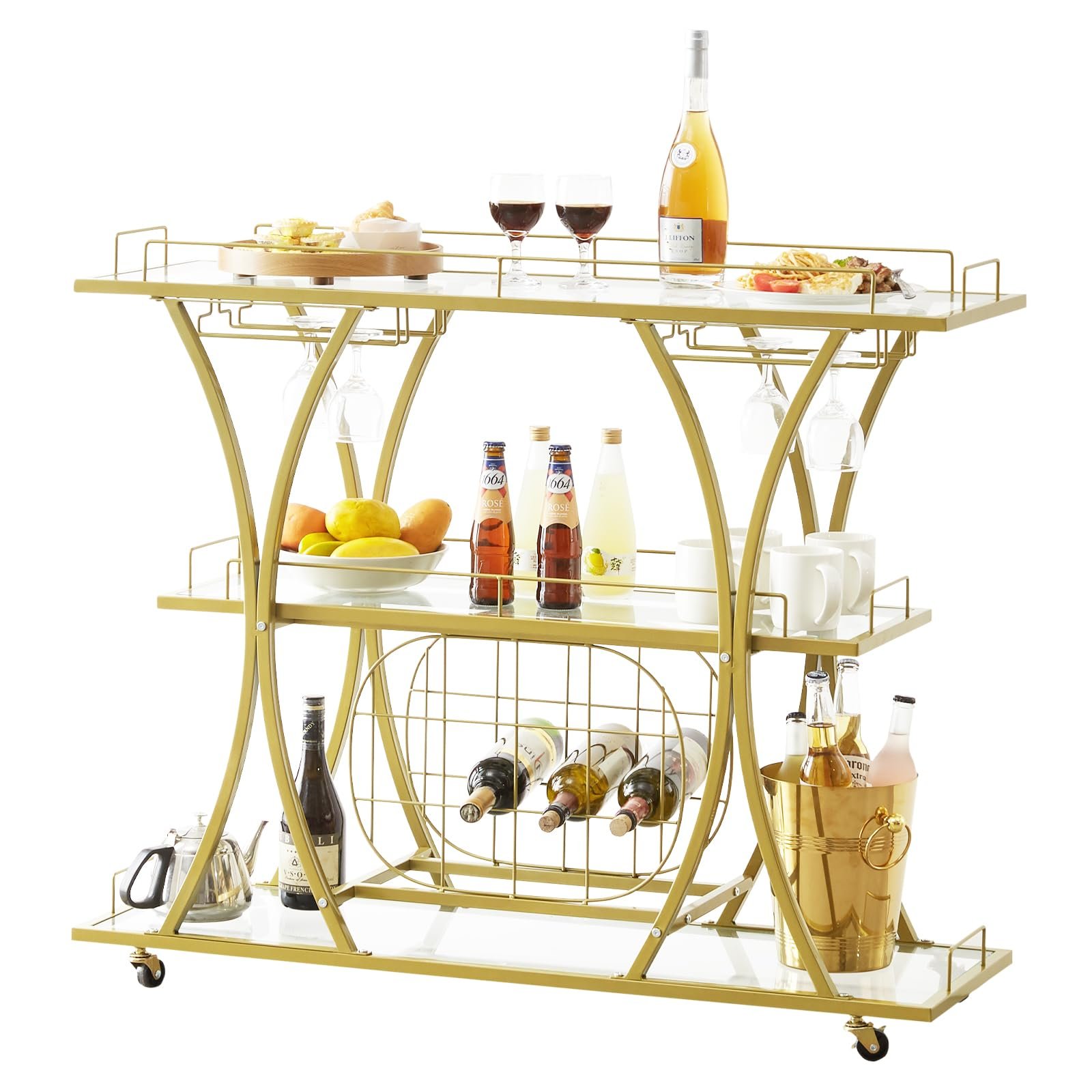 Factory Customized Glass Trolley Mobilet Vintage Folding Tea Cart Party Serving Trolley Snack Candy Wine Bar Cart For kitchen
