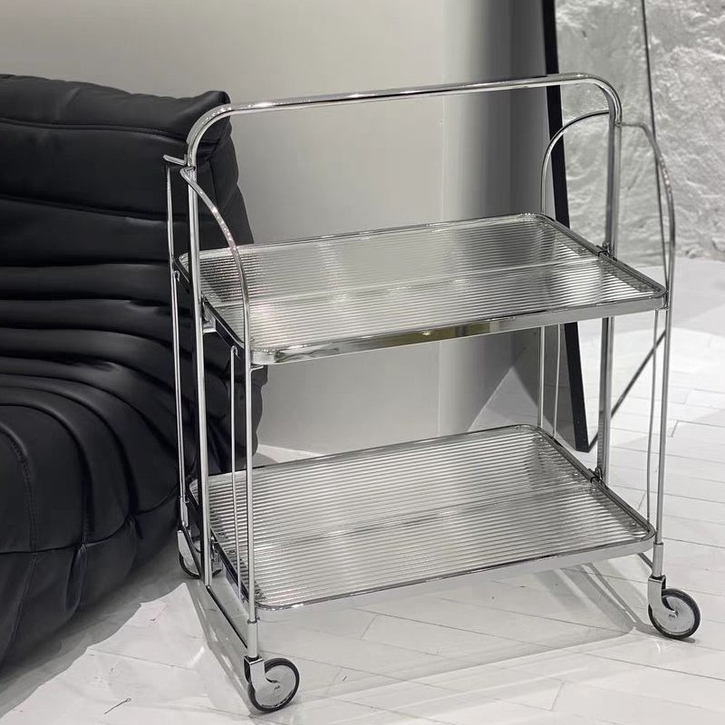 Antique Folding Bar Dining Cart Storage Rack Shelf Corner Table Retro Formica Movable Tea Hotel Trolley