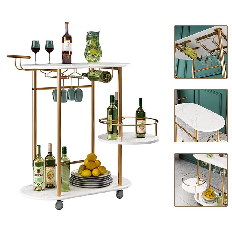 Factory Customized Marble Kitchen Serving Carts for Home Storage Trolley with Wine Rack Holder Bar Cart For Hotel Restaurant