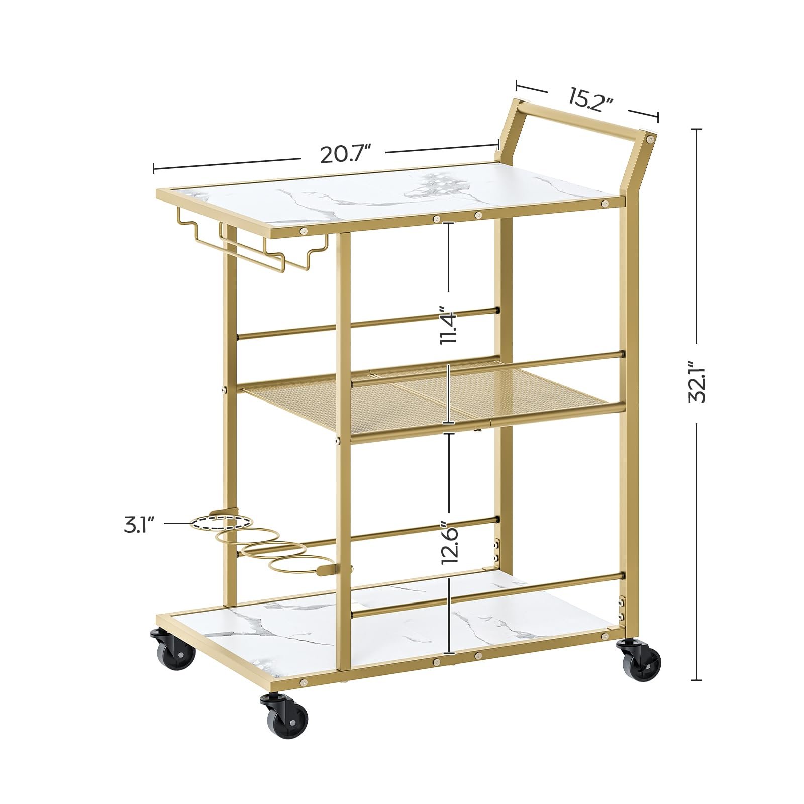 Factory Customized Marble Kitchen Serving Carts for Home Storage Trolley with Wine Rack Holder Bar Cart For Hotel Restaurant