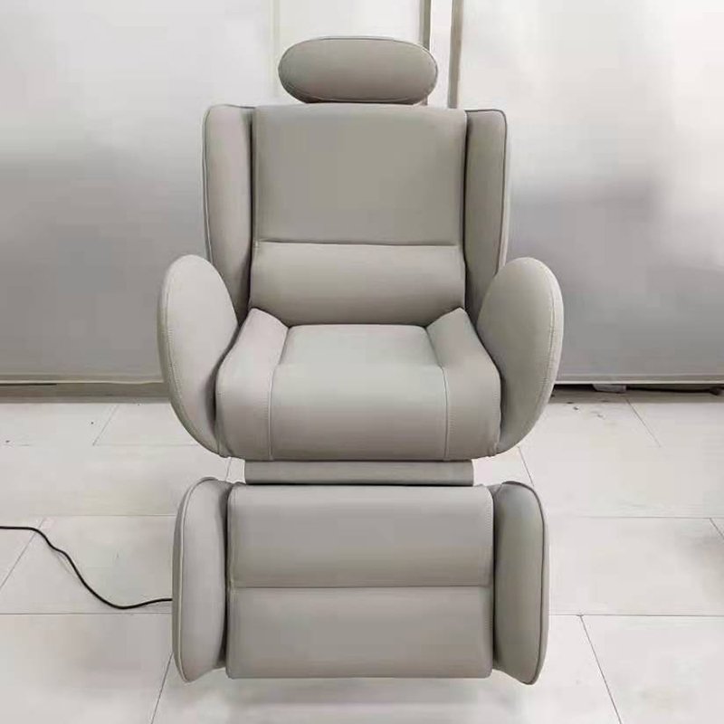 Modern Beauty Hair Salon Styling Chair Hydraulic Round Base Grey Reclining Barber Chair For Sale