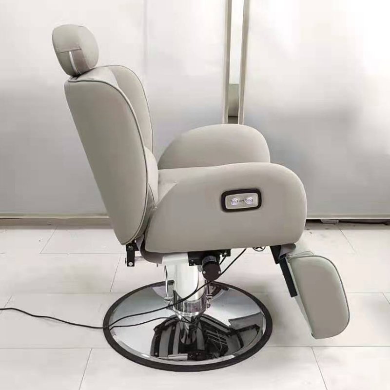 Modern Beauty Hair Salon Styling Chair Hydraulic Round Base Grey Reclining Barber Chair For Sale