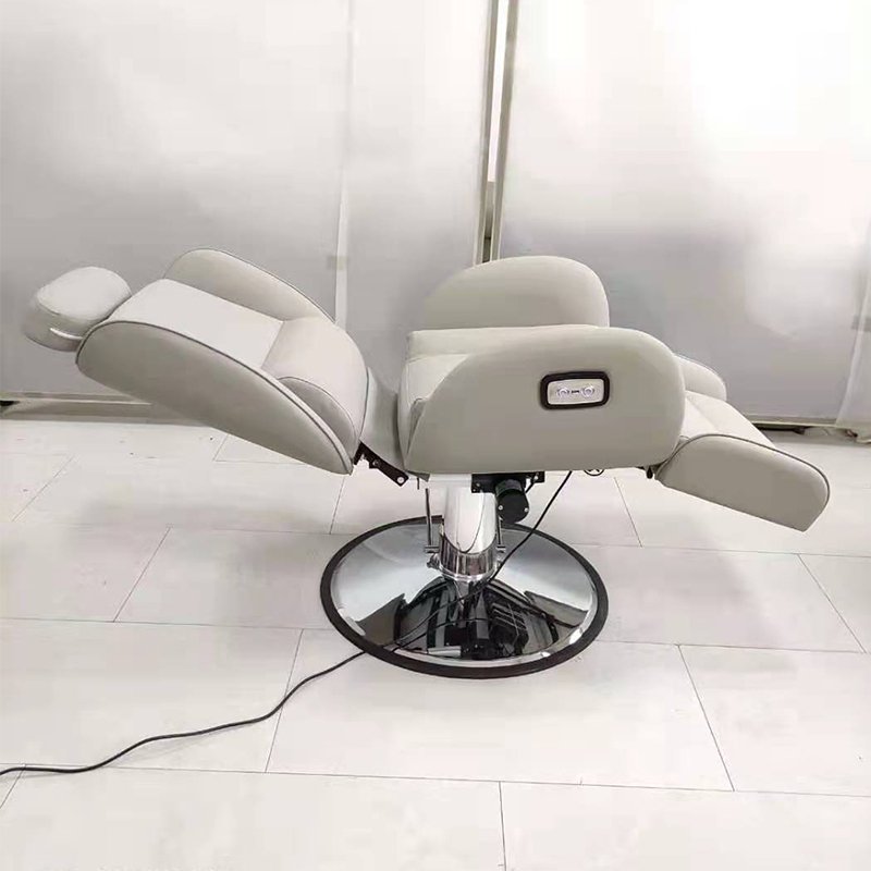 Modern Beauty Hair Salon Styling Chair Hydraulic Round Base Grey Reclining Barber Chair For Sale