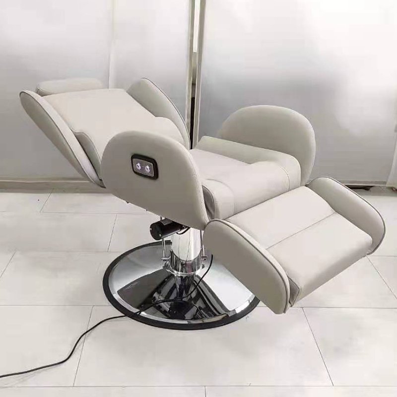 Modern Beauty Hair Salon Styling Chair Hydraulic Round Base Grey Reclining Barber Chair For Sale