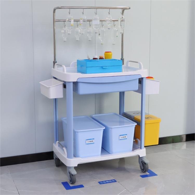 Modern Design ABS Plastic IV Infusion Treatment Cart with Shelf Drawer Factory Price