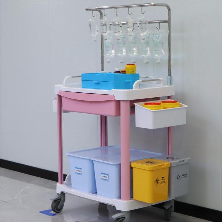 Modern Design ABS Plastic IV Infusion Treatment Cart with Shelf Drawer Factory Price