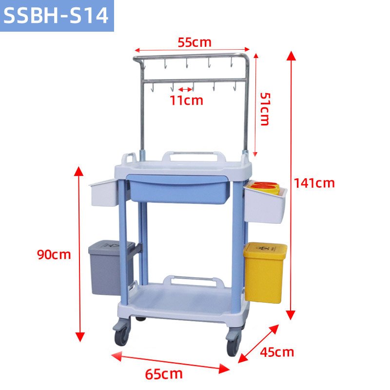 Modern Design ABS Plastic IV Infusion Treatment Cart with Shelf Drawer Factory Price