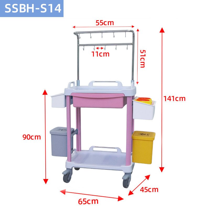 Modern Design ABS Plastic IV Infusion Treatment Cart with Shelf Drawer Factory Price