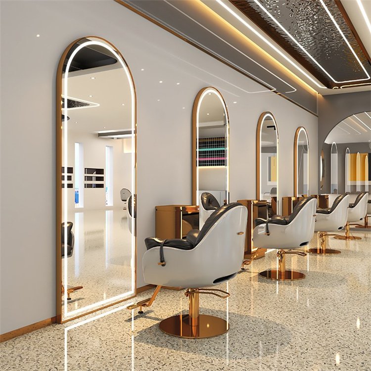 Diant Beauty Salon Full body wall mirror Gold Long Framed Standing Floor Large gold wall Bath Door Mirror For Barber Shop