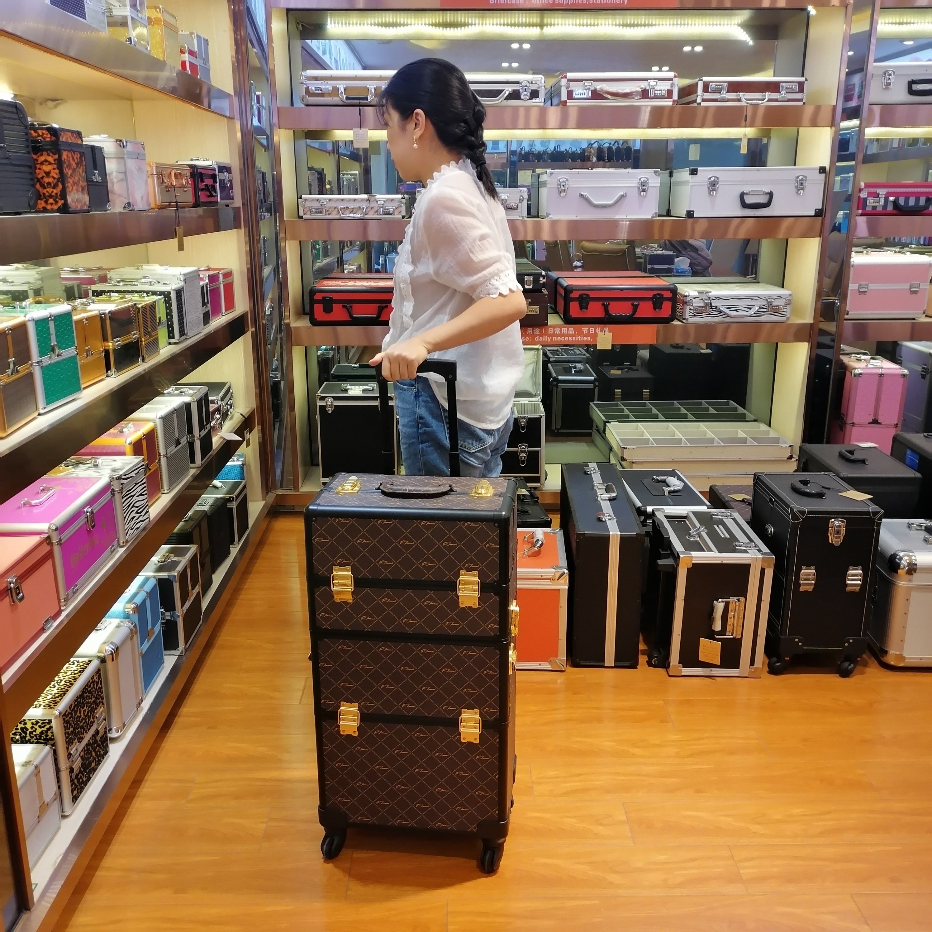 Beauty Salon Trolley 2 In 1 Rolling Professional Stylish Aluminum Makeup Train Case