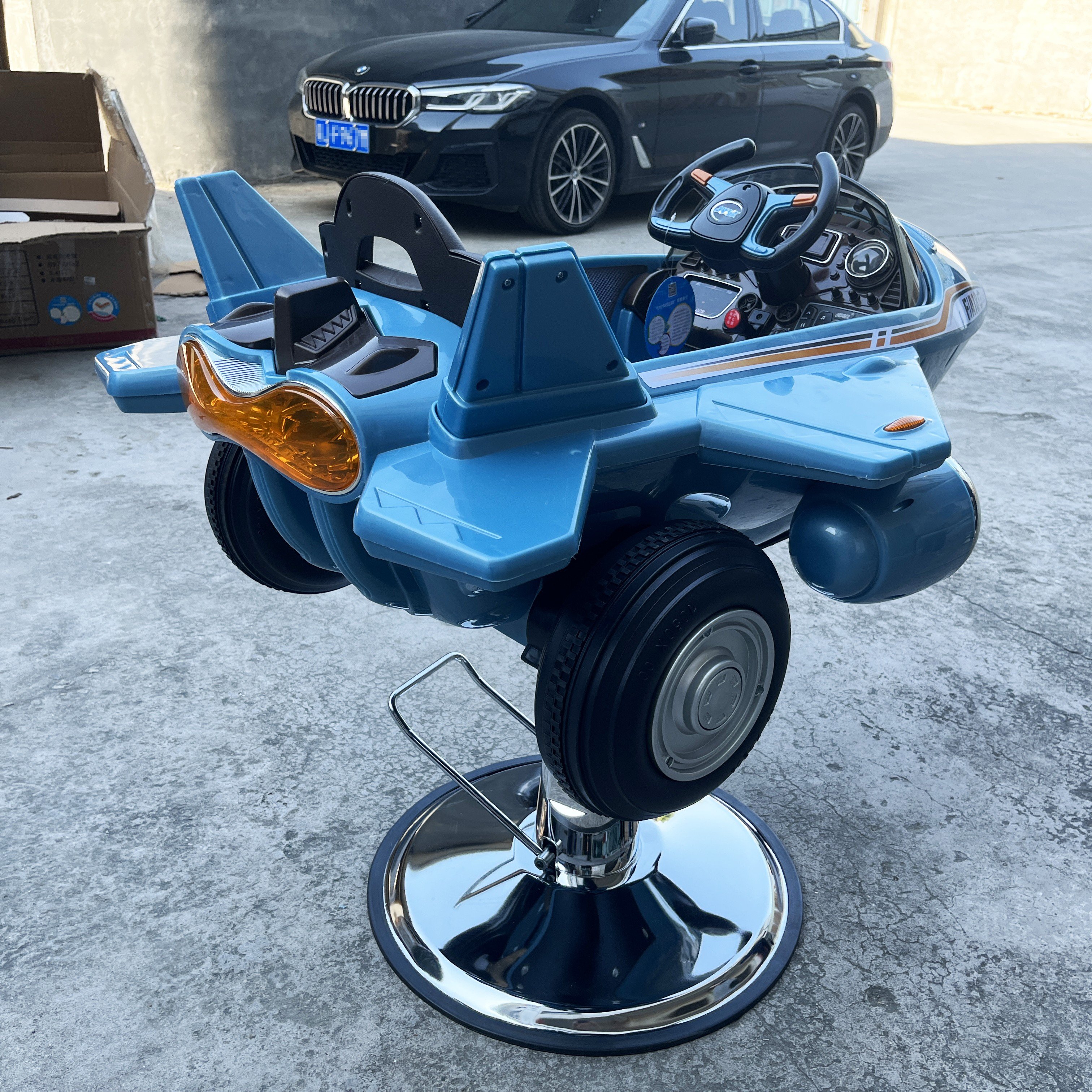 Blue kids barber chair hair salon furniture car shape toy hair cutting chairs for children