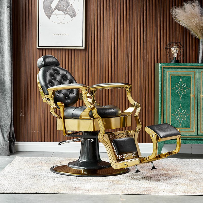 Hot Selling High End Luxury Reversible Gold Plated Equipped with Big Pump Barber Chair Customized Color