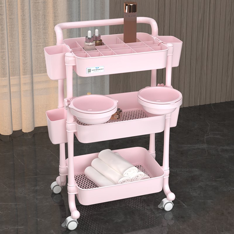 Modern Design Beauty Trolley Rolling Storage Hand Push Utility Cart ABS Beauty SPA Trolley With Drawer And Washbowl