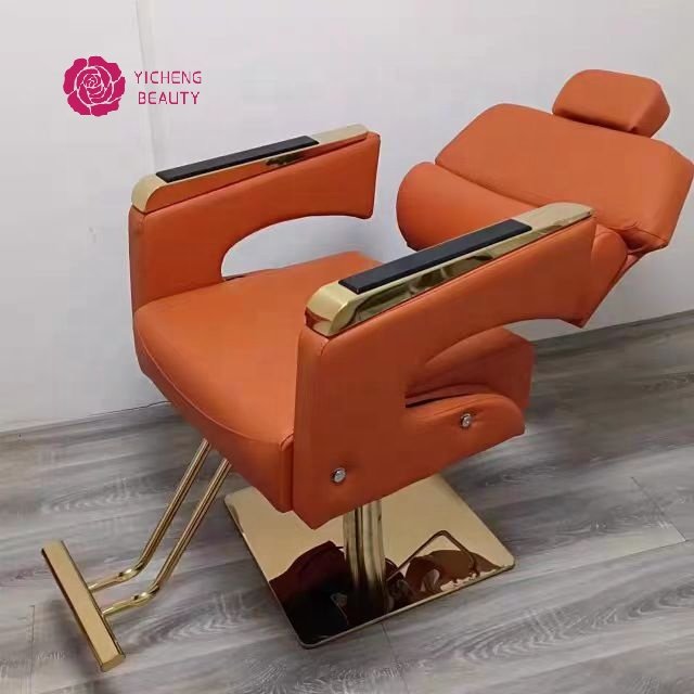 Yicheng Reclinable Barber Chair for Sale Cheap Hair Salon Pink Beauty Salon Furniture Modern Black and Gold Salon Furniture 2pcs