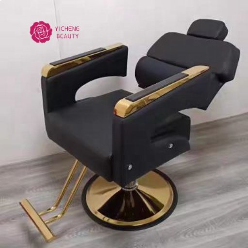 Yicheng Reclinable Barber Chair for Sale Cheap Hair Salon Pink Beauty Salon Furniture Modern Black and Gold Salon Furniture 2pcs