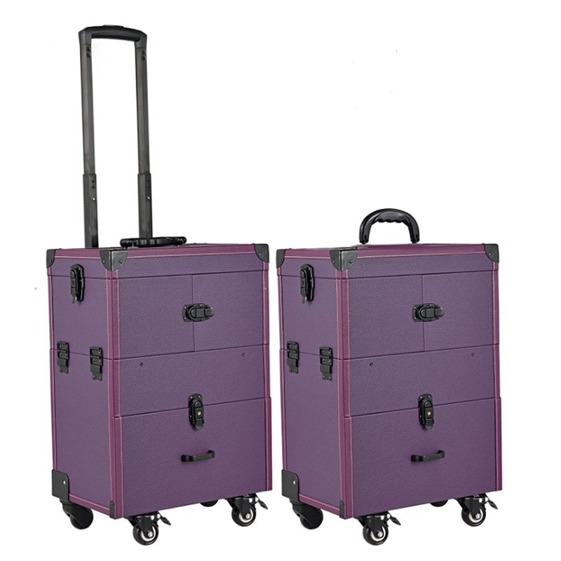 Wholesale Detachable Trolley Cosmetic Case Three-layer foldable trolley roller makeup case