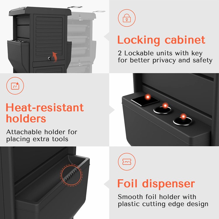 Rolling Locking Salon Beauty Hair Cart Utility Caddy Mobile Tattoo Hairdresser Barber Tools Holder Storage Trolley with Drawers
