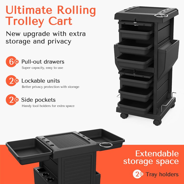 Rolling Locking Salon Beauty Hair Cart Utility Caddy Mobile Tattoo Hairdresser Barber Tools Holder Storage Trolley with Drawers
