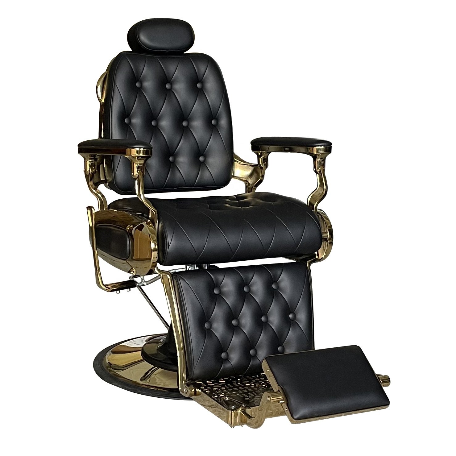 Vintage Black And Gold Big Oversize Barbershop Furniture Hair Cut Heavy Duty Reclining Barber Chairs For Hair Salon
