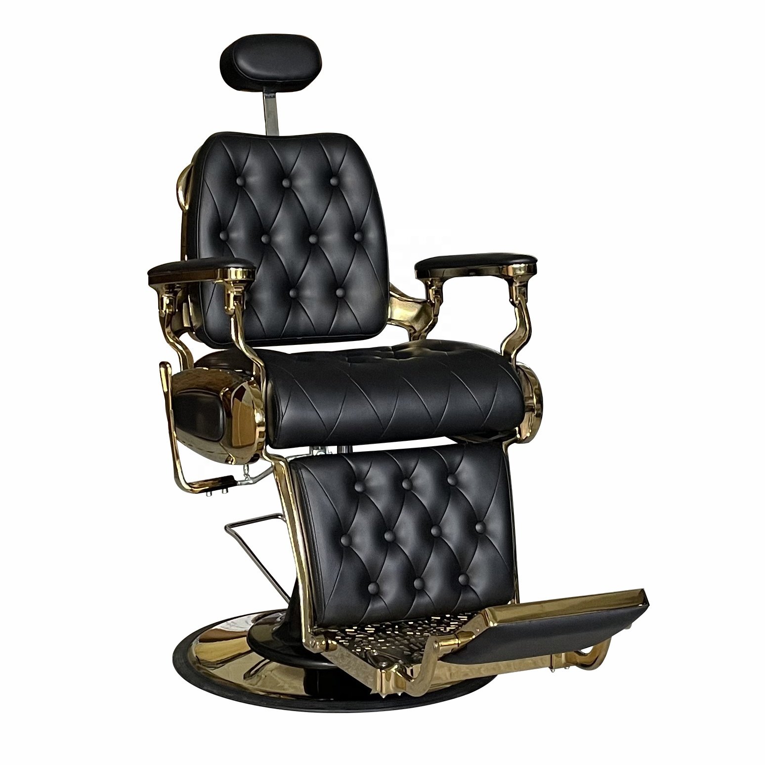 Vintage Black And Gold Big Oversize Barbershop Furniture Hair Cut Heavy Duty Reclining Barber Chairs For Hair Salon