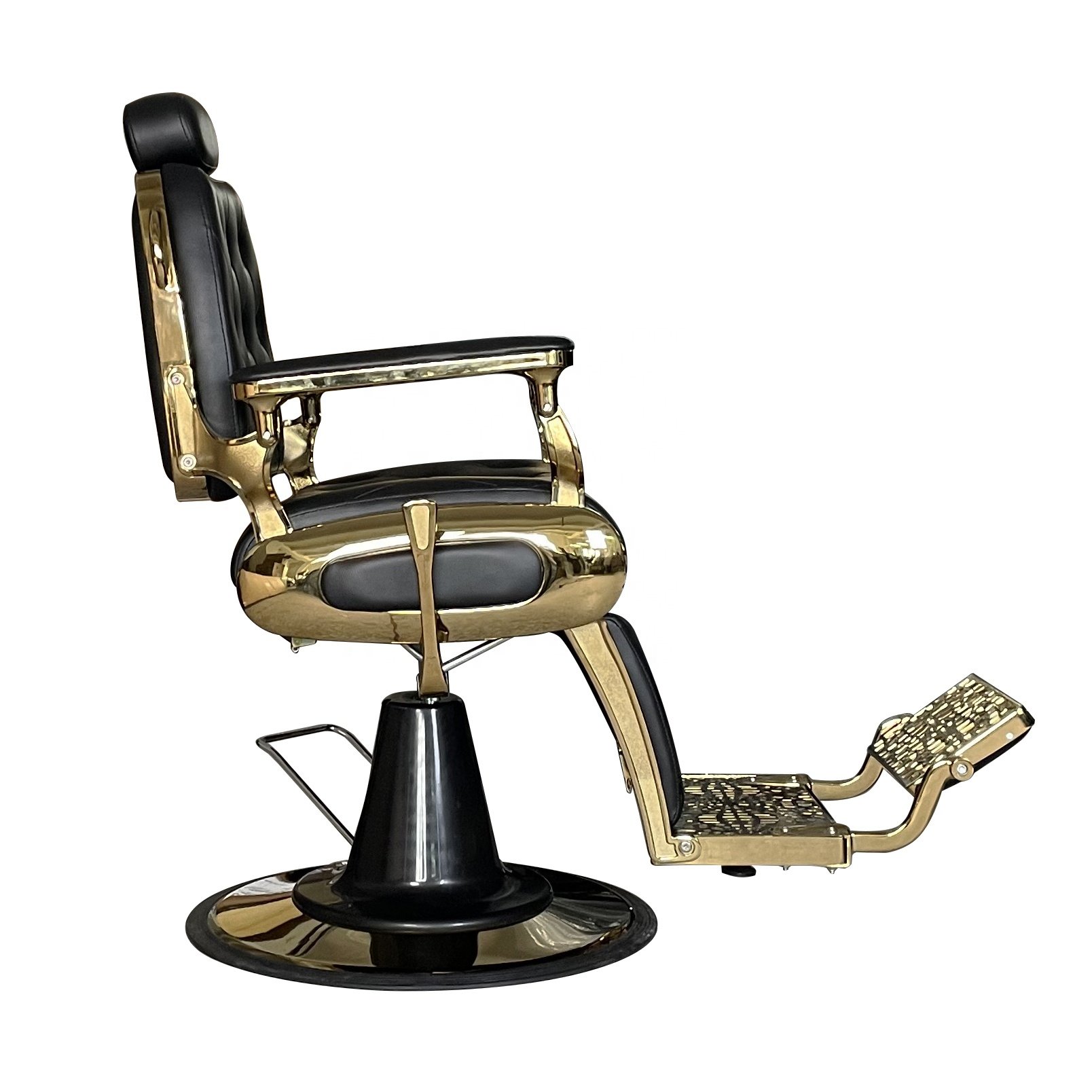 Vintage Black And Gold Big Oversize Barbershop Furniture Hair Cut Heavy Duty Reclining Barber Chairs For Hair Salon