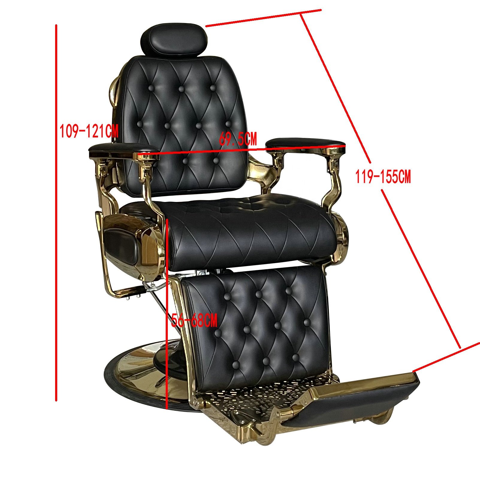 Vintage Black And Gold Big Oversize Barbershop Furniture Hair Cut Heavy Duty Reclining Barber Chairs For Hair Salon