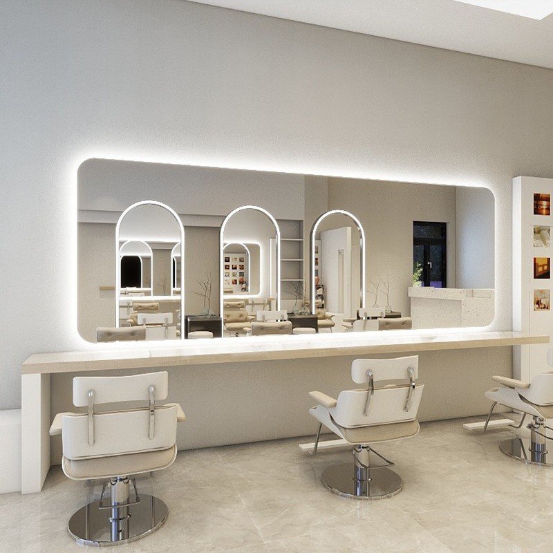 Low price large size high-end custom hairdressing mirror salon mirror for barber shop with LED touch light