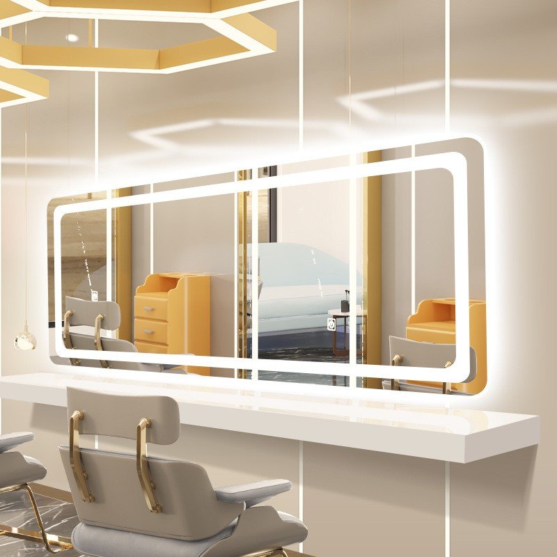 Low price large size high-end custom hairdressing mirror salon mirror for barber shop with LED touch light