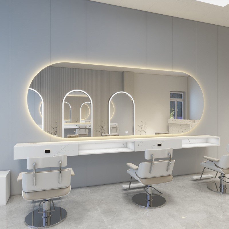Low price large size high-end custom hairdressing mirror salon mirror for barber shop with LED touch light