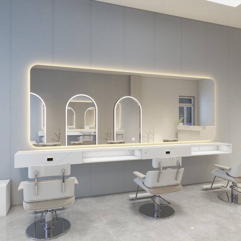 Low price large size high-end custom hairdressing mirror salon mirror for barber shop with LED touch light