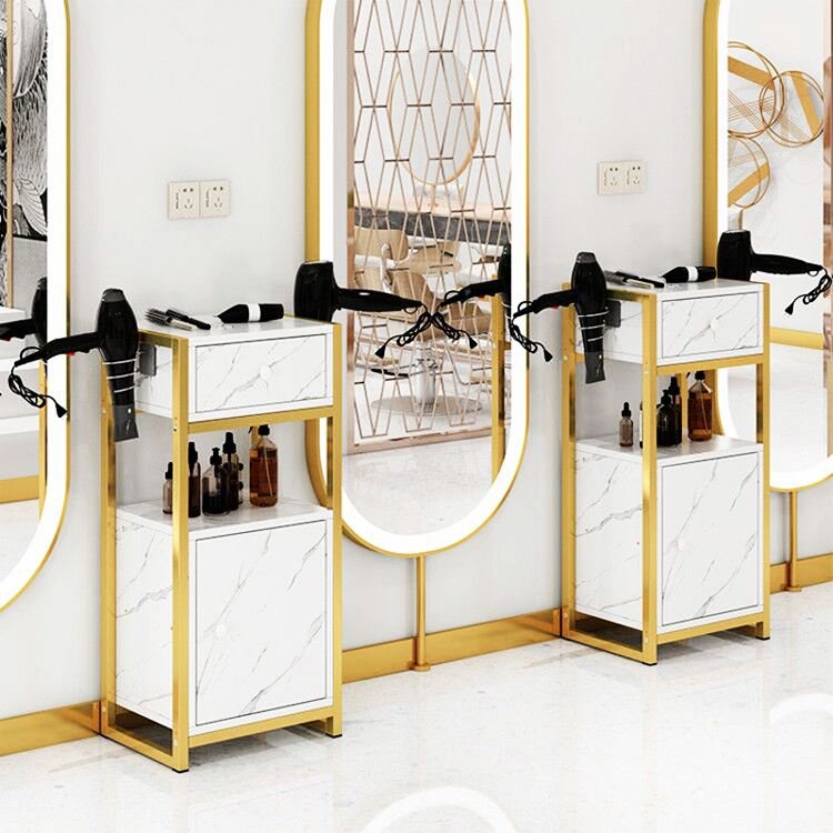 Black And Gold Nail Salon Stool Cabinet Hair Styling Station Salon Barber Cabinet Hairdresser Salon Trolley