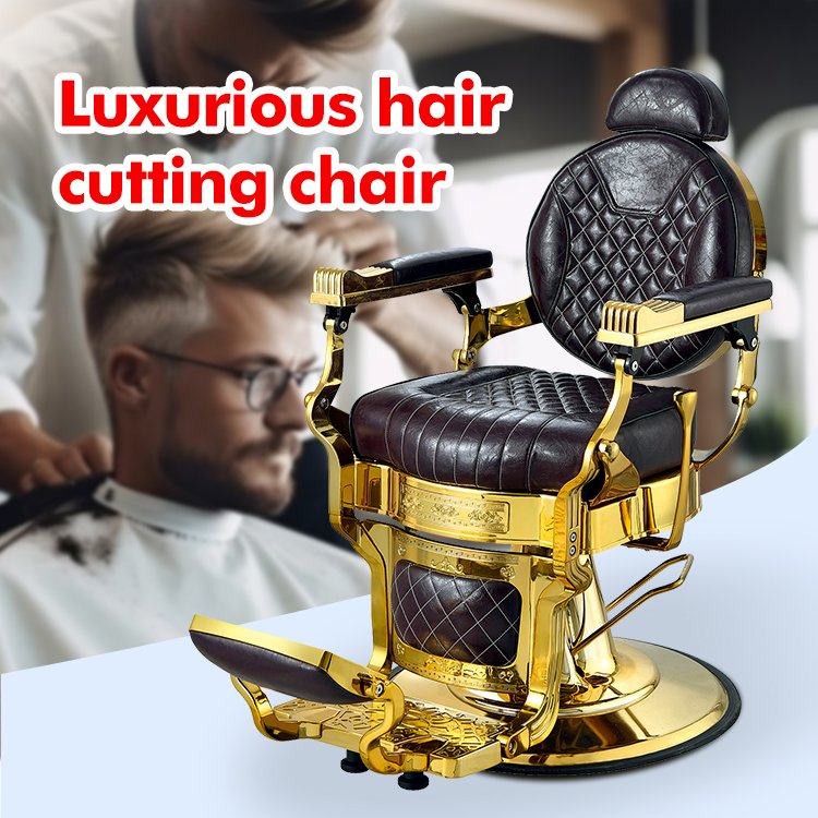 Portable Classic Retro Barber shop hair salon Chairs wholesale vintage luxury black and gold barber chairs for men