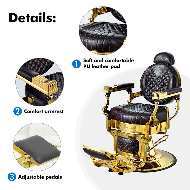 Portable Classic Retro Barber shop hair salon Chairs wholesale vintage luxury black and gold barber chairs for men