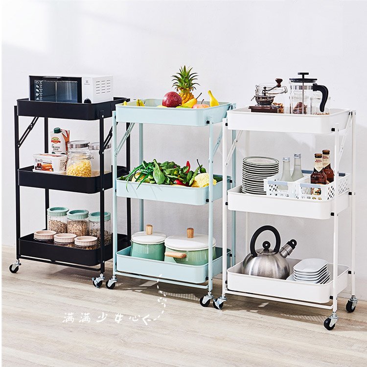 Home Black Kitchen shelve 3 tier foldable trolley