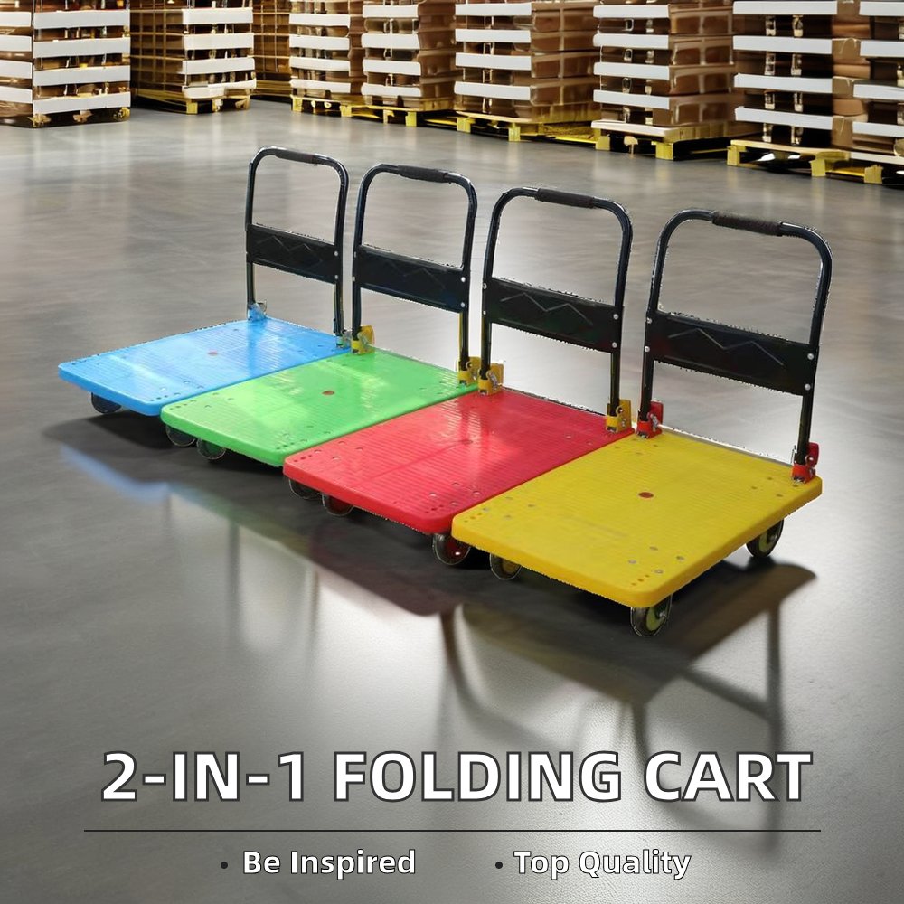 300kg 500kg loading Heavy duty 4 Wheels steel Folding Hand Carts Platform Trolley with customized service