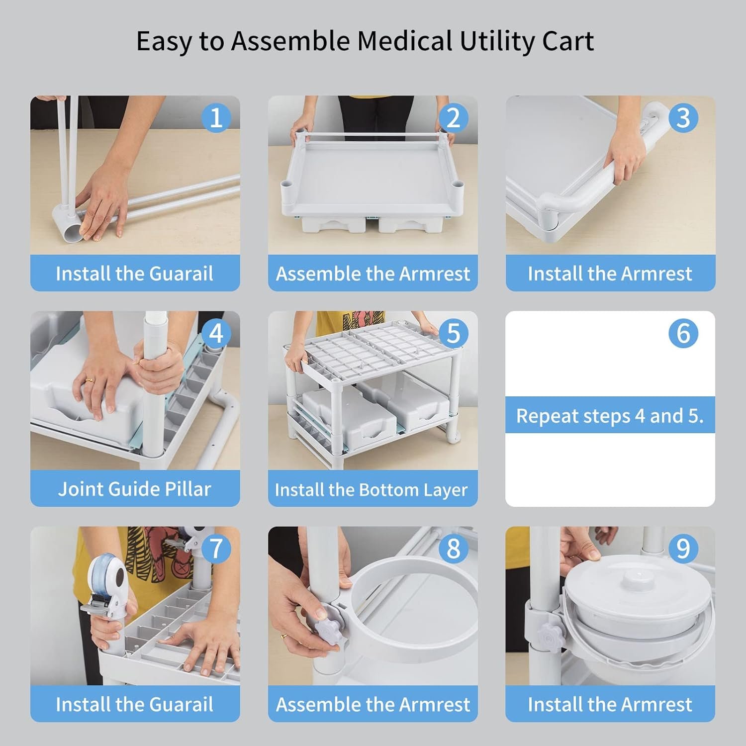Utility Medical 3-Tier Esthetician Beauty Salon SPA Commercial Hospital Office Lab Rolling Cart trolley with Drawers