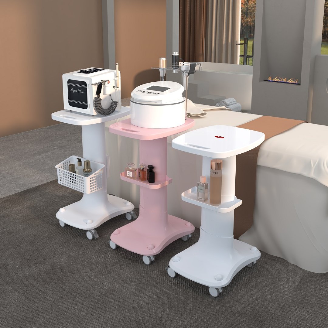 Wholesale Beauty Center Instrument Cart ABS Beauty Machine Trolley White Pink Stand Beauty Salon Spa Machine Hand Carts