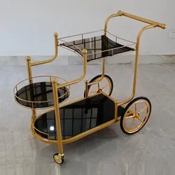 Luxury Metal Glass Tea Wine Food Catering Drinks Serving Trolley Cart For Bar Hotel Restaurant Wedding Party Bar Cart Trolley