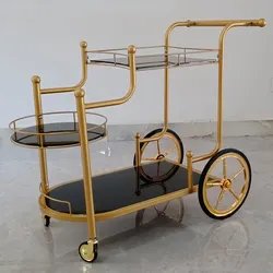 Luxury Metal Glass Tea Wine Food Catering Drinks Serving Trolley Cart For Bar Hotel Restaurant Wedding Party Bar Cart Trolley