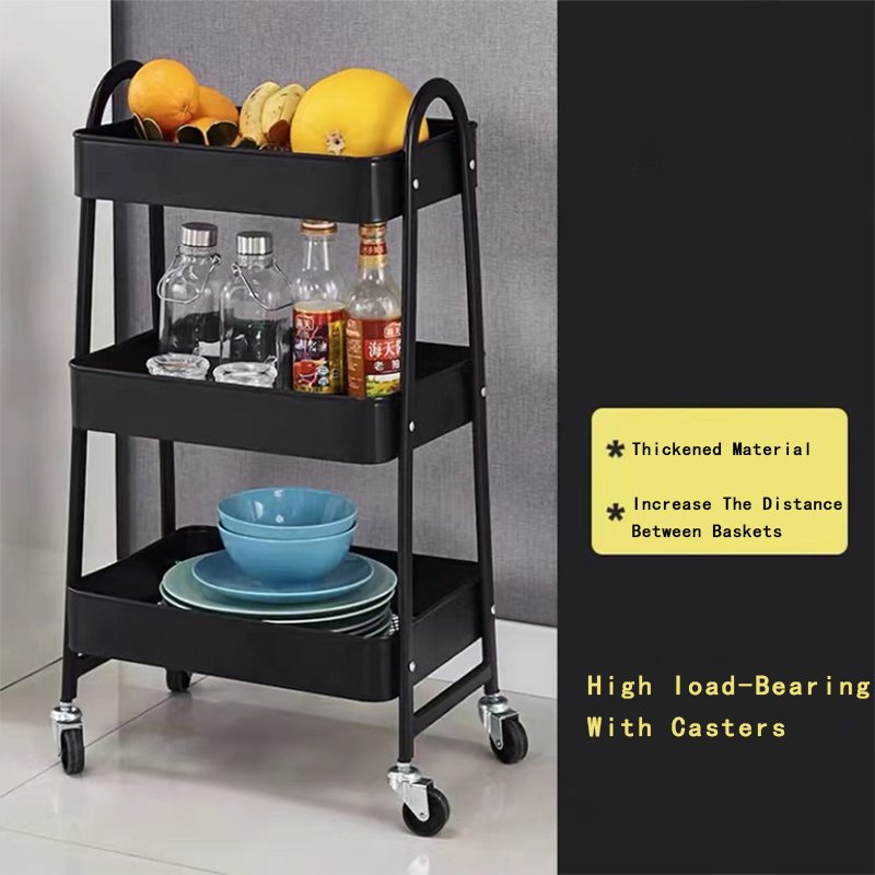 Hot Sale 3 Layers Black Metal Organizer Cart Beauty Salon Auxiliary Cart For Living Room