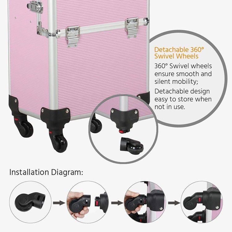Durable 3 In 1 Trolley Beauty Box Cosmetic Case Makeup Hairdressing Suitcase