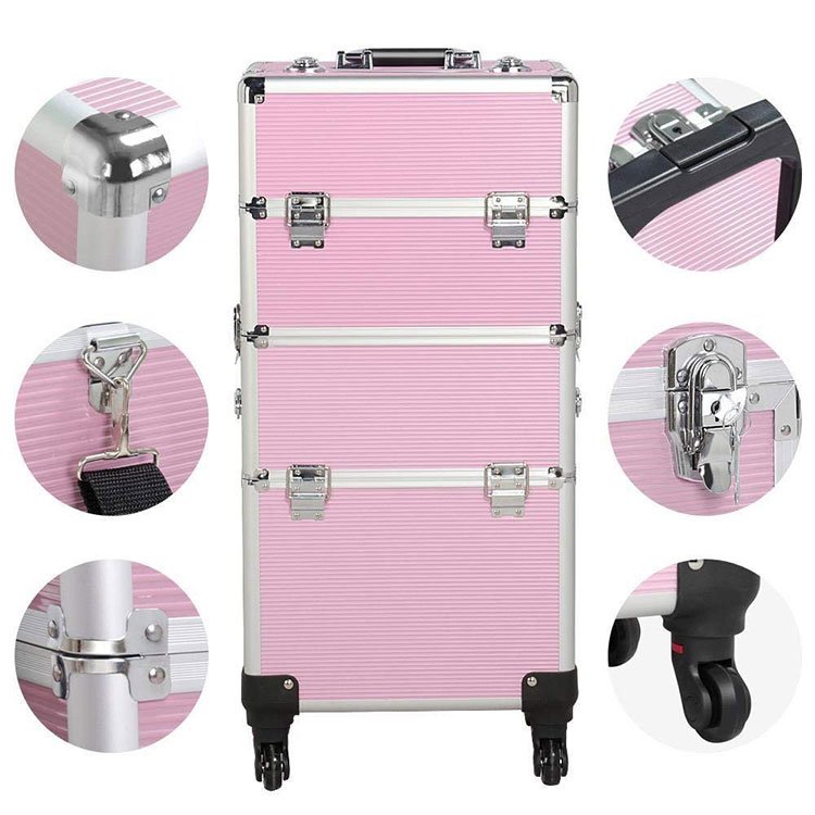 Durable 3 In 1 Trolley Beauty Box Cosmetic Case Makeup Hairdressing Suitcase