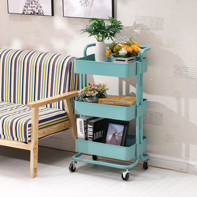 Home furniture sturdy srtucture with handle flexible metal rolling kitchen trolley cart