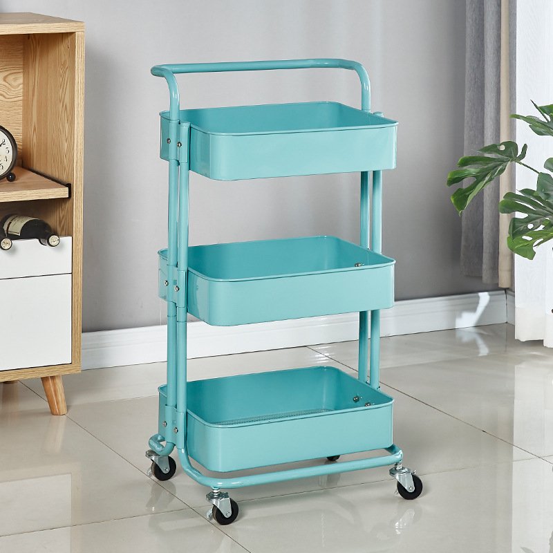3 Tier Foldable Storage Cart with Wheels Folding Utility Rolling Cart Metal Kitchen Storage Shelf Organizer Cart