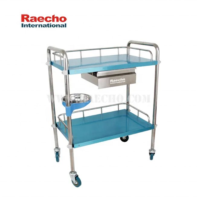 Medical Hospital Trolley Stainless Steel Dressing Cart Clinics Double Deck Trolley